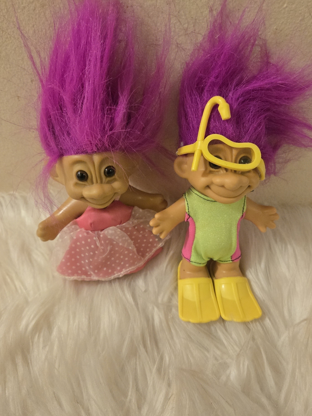 Purple-Haired Kids Troll Dolls Playset - Colorful Swim & Dress Outfits